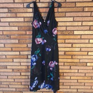 DKNY Size 10 Black Floral Sleeveless Sun Dress